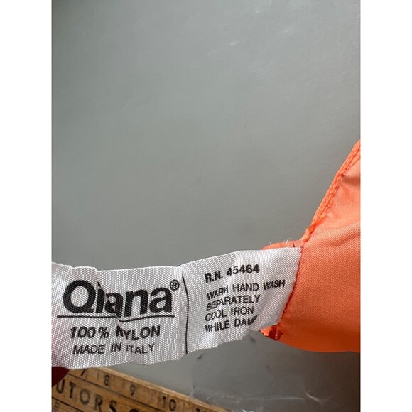 Qiana Polka Dot Square Scarf 26 Inches Orange Green Nylon Italy Hand Wash Vintag - Picture 3 of 5